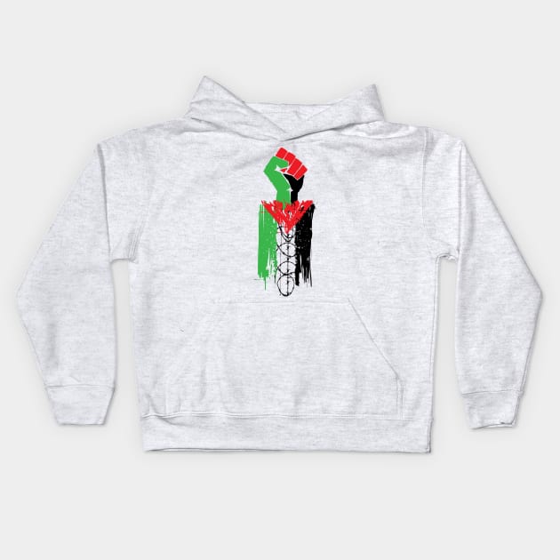 Palestinian Resistance - Free Palestine, Human Rights, Raised Fist, Anti Colonial, Anti Imperialist Kids Hoodie by SpaceDogLaika